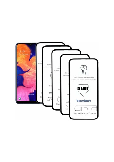 Bzontech Samsung Galaxy A10 İle Uyumlu Ekran Koruyucu Tam Kaplayan 5li Set