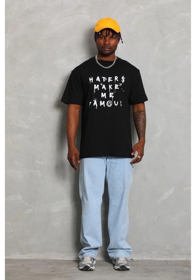 Erkek Kısa Kol Baskılı Bisiklet Yaka T-shirt - Siyah Diğer