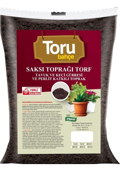 Torubahce 20 lt Saksı Toprağı Torf Tavuk ve Keçi Gübresi ve Perli