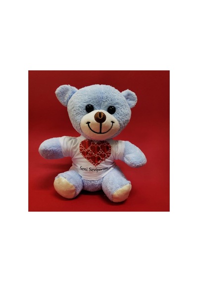 Kalpli Seni Seviyorum Yazılı Tişörtlü Peluş Ayıcık 25cm Pratik Kullanım 25 Cm Renkli