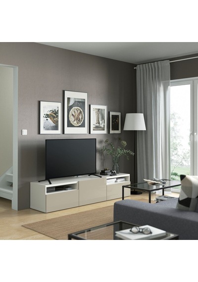 Tv Sehpası, Beyaz-parlak Cila-bej, 180x42x39 Cm, Selsvıken, Fren Raylı Beyaz Tv Sehpası, Beyaz-parlak Cila-bej, 180x42x39 Cm, Selsvıken, Fren Raylı Beyaz