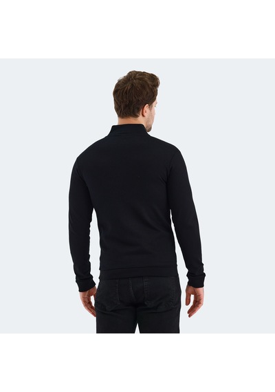 Slazenger VISUAL Erkek Fermuarlı Dik Yaka Cepli Siyah Sweatshirt