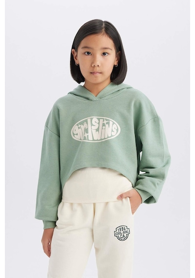 DeFacto Kız Çocuk 2'li Takım Crop Kapüşonlu Baskılı Sweatshirt Atlet D8819A825SPGN1125 Yeşil