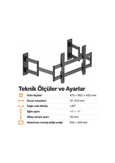 Npo Std9346 Ağır Hizmet Tipi Köşe-kenar Uyumlu 55-90" 80kg Destekli Haraketli Slim Tv Askı Aparatı Diğer Npo Std9346 Ağır Hizmet Tipi Köşe-kenar Uyumlu 55-90" 80kg Destekli Haraketli Slim Tv Askı Aparatı Diğer