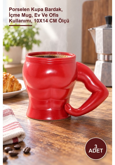 3 Adet Vücut Porselen Kupa Porselen Kupa Bardak, İçme Mug, Ev Ve Ofis Kullanımı, 10x14 Cm Ölçü 1