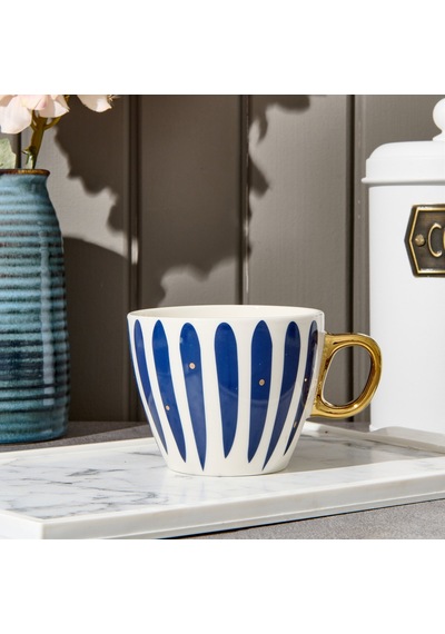 Kitchen New Bone Çizgili Gold Kulplu Kupa - Renkli - 430 Ml