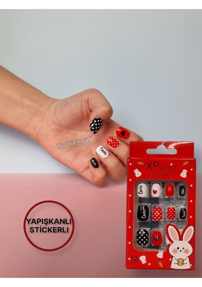 12 Li Yapışkan Stickerlı Çocuk Takma Tırnak Oyuncak Seti - 8 - 16 Yaş Arası - Model 4