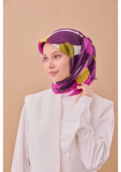 Silk Home Aura Eşarp 140001-18 Fuşya, Yağ Yeşili, Sarı,gümüş, Mor