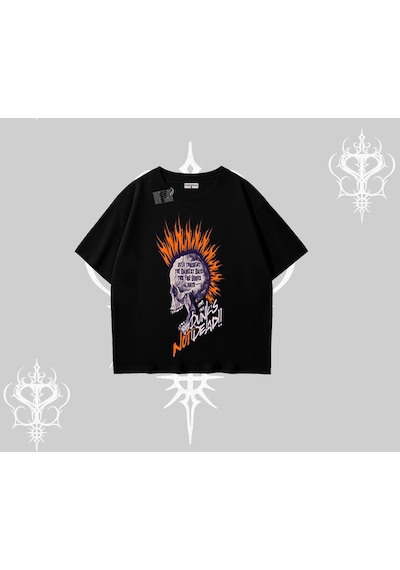 Tarzsokak Oversize Tshirt Burning Skull Rebel Street Anthem Siyah