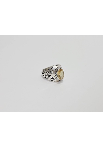 Sarı Sitrin Taşlı 925 Ayar Gümüş Yüzük 10,95 Gram