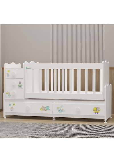 Garaj Home Melina 5 Çekmeceli Büyüyen Mdf Çıtalı Beşik - Ayıcık Beyaz