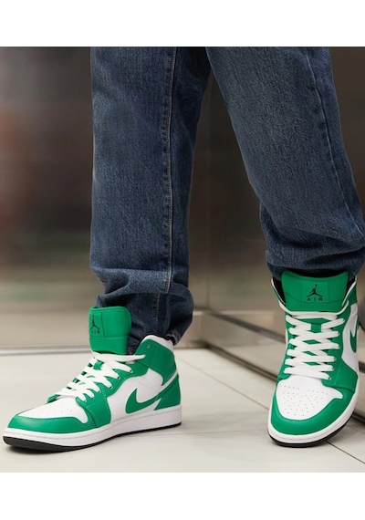Nike Air Jordan 1 Mid Leather Sneaker Hakiki Deri Bilekli Günlük Spor Ayakkabı Beyaz Yeşil Nike Air Jordan 1 Mid Leather Sneaker Hakiki Deri Bilekli Günlük Spor Ayakkabı Beyaz Yeşil