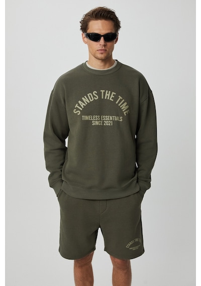 Grımelange NORTON Erkek Yuvarlak Yaka 3 İplik Haki Sweatshirt