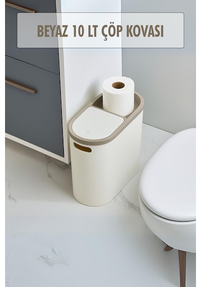 Beyaz Kapaklı Wc Kağıtlıklı Çöp Kovası & Ofis Çöp Kovası 10 Lt Çok Renkli