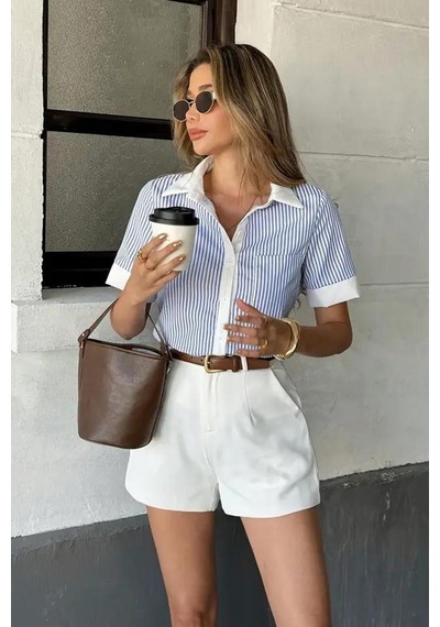 Madmext Beyaz Yüksek Bel Wed Leg Pileli Kadın Mini Şort Mg2537 Beyaz
