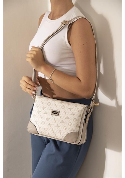 Silver Polo Sp784 Kadın Çapraz Çanta Monogram Bej-kum