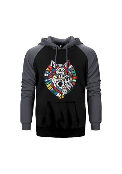 Bayrak Çelenkli Bozkurt Başı Baskılı Sarı Renk Reglan Kol Sweatshirt / Hoodie