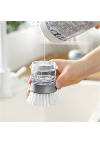 Innoshop Soap Dispenser Kitchen Brush Sıvı Deterjan Hazneli Bulaşık Fırçası ve Stand Gri
