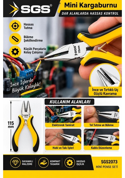 Mini Pense Seti 3 Lü 115 Mm Kargaburnu, Yankeski Ve Kombine Pense Profesyonel El Aleti Seti Sgs 20