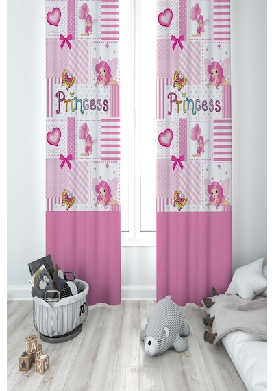 Mekta Home Bebek Ve Çocuk Odası Princess Desenli Pembe 2 Kanat Fon Perde
