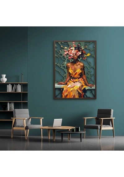 Çiçek Saçlı Altın Elbiseli Kadın - Metal Tablo - Dec0387 58 X 80 Cm Çok Renkli