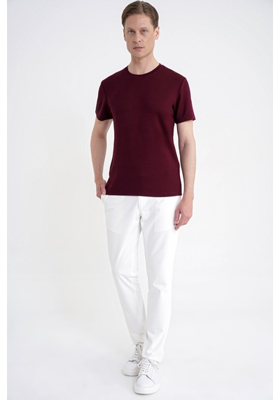 Efor Comfort Fit Bisiklet Yaka %97 Esnek Pamuklu Bordo Tişört Ts 885