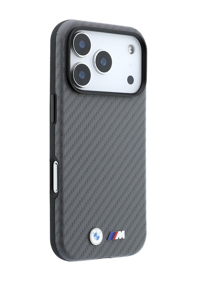 Apple iPhone Uyumlu 18 Pro Max Kılıf Bmw Lisanslı M-safeli Karbon Fiber Ve Metal Logolu Pu Deri Kapak Gri