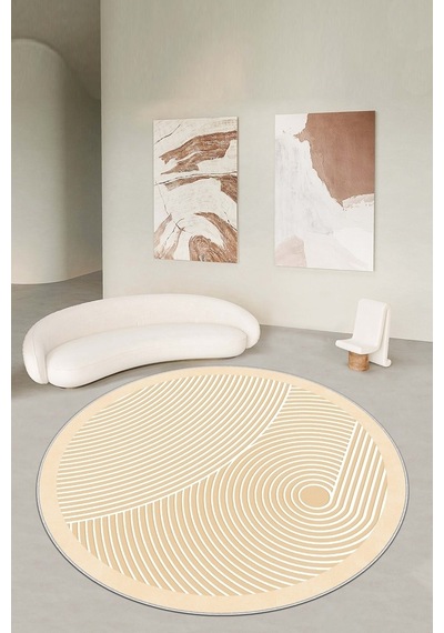 West Home Makinede Yıkanabilir Kaymaz Taban Leke Tutmaz Bej Yuvarlak Mutfak Halısı Ve Balkon Halısı Wh 581 Beige Yuvarlak
