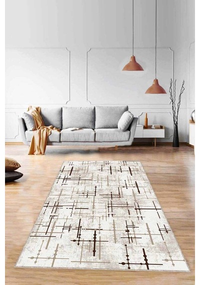 Bej Vintage Kaymaz Tabanlı Makinede Yıkanabilir Halı Mn07n11