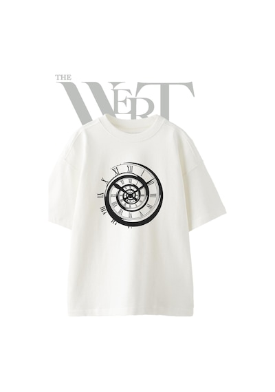Thewert Spiral Clock Tasarım Baskılı Ünisex Beyaz Oversize T-shirt