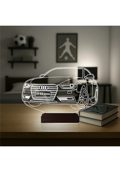 Luvivia Audi Tasarım Kişiye Özel 3d Lamba - Masa Gece Lambası Şeffaf