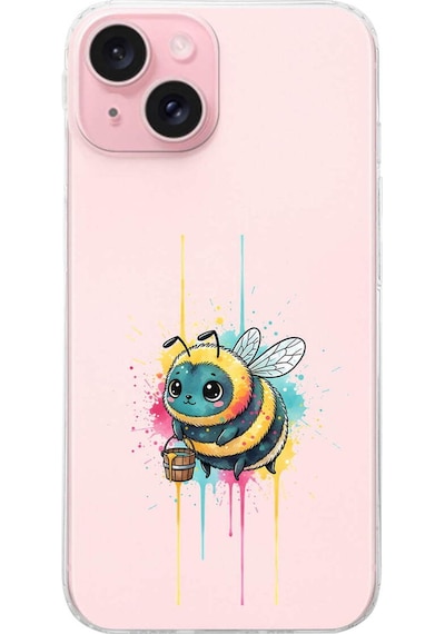 Apple Uyumlu iPhone 15 İle  Splash Arı Tasarımlı Şeffaf Silikon Kılıf 051b