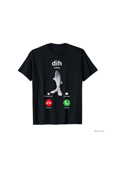 Flood Of Style Dih Komik Telefon Görüşmesi Memesi Diyor, Fih Balıkçılık Beyin Bozukluğu Tişörtü Erkekler Ve Siyah