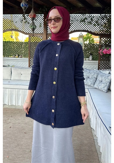 Rabia Şamlı Sedef Angora Triko Hırka Lacivert Normal