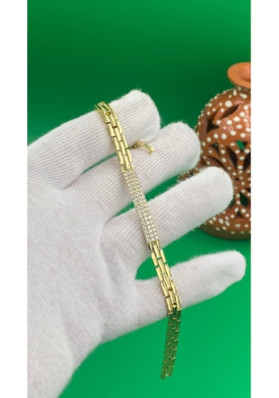 Xuping 14k Kuyumcu Model 3 Sıra Zirkon Taşlı Bileklik Altın