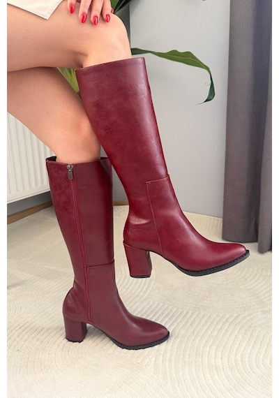 Preshley Kadın Monika Bordo 7cm Topuklu Fermuarlı Çizme