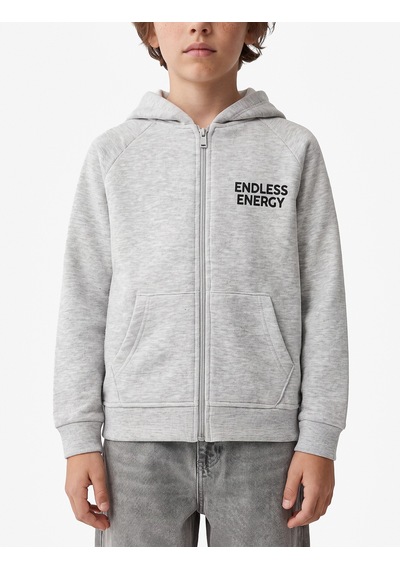 Koton Baskı Detaylı Pamuklu Cepli Üç İplik Şardonlu Kapşonlu Fermuarlı Sweatshirt Gri 7wkb10228tk