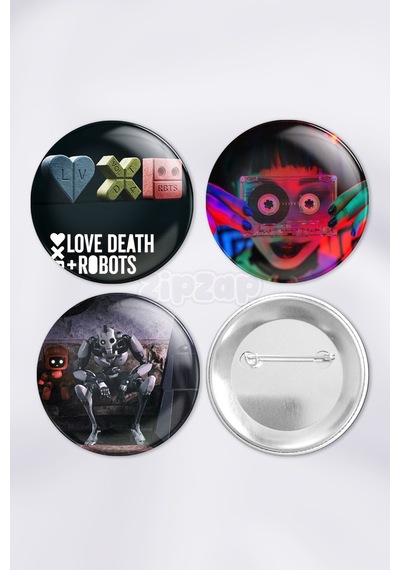 Love, Death & Robots Çanta Süsü Rozet İğneli Buton Rozet Seti 3 Adet Üçlü