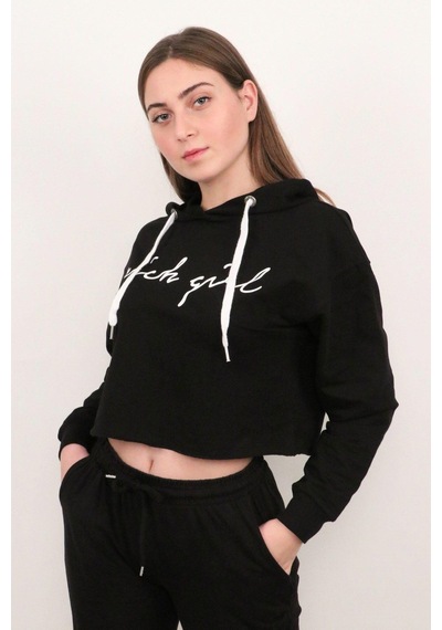 Rich Kadın Crop Sweatshirt Siyah