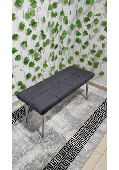 Özcan Metal Metal Ayaklı Krom Gri Bench Mutfak Salon Antre Yatak Odası Puf Bank Füme