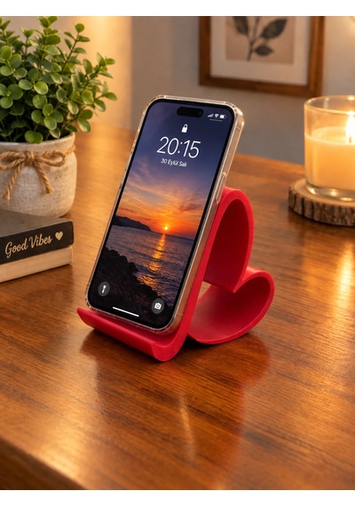 Kalp Figürlü Telefon Tutucu Kırmızı Kalpli Telfon Standı