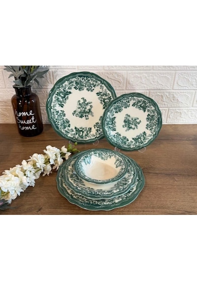 Porser Velour Green Fulya 24 Parça Yemek Takımı Beyaz