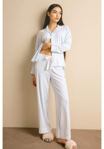 Defacto Regular Fit Çizgili Uzun Pijama Altı F6990ax26spbe772 Mavi-be772