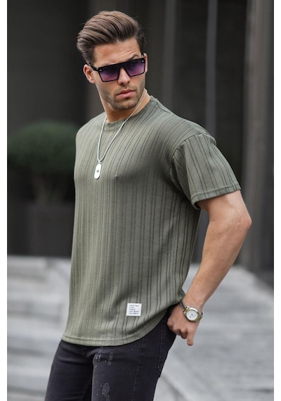 Madmext Haki Oversize Bisiklet Yaka Erkek Tişört 6179-haki Haki
