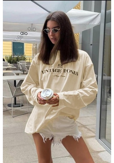 Madmext Bej Baskılı Uzun Kollu Tişört Mg2451 Bej