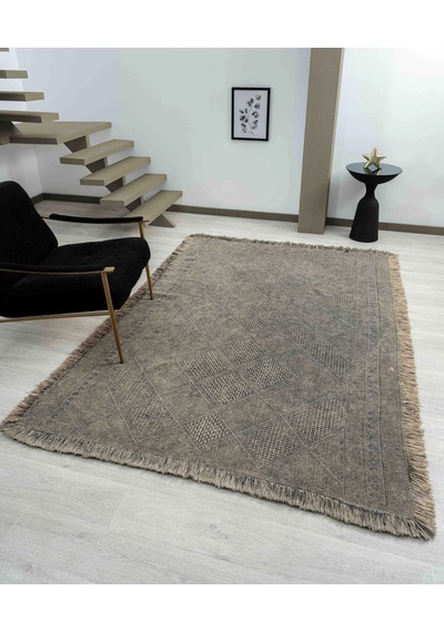 Carpetrium Antique Spt Stone - Dört Tarafı Saçaklı Pamuklu Yıkanabilir Kilim