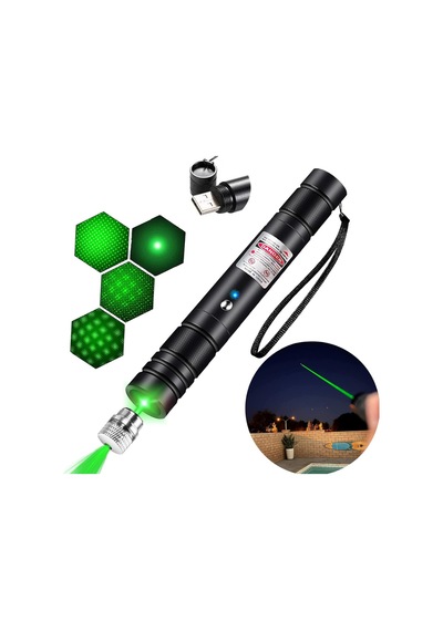 Profesyonel Yeşil Lazer - 10 Km Menzilli, Usb Şarjlı, Yıldız Başlıklı Astronomi Ve Kamp Lazeri Gri