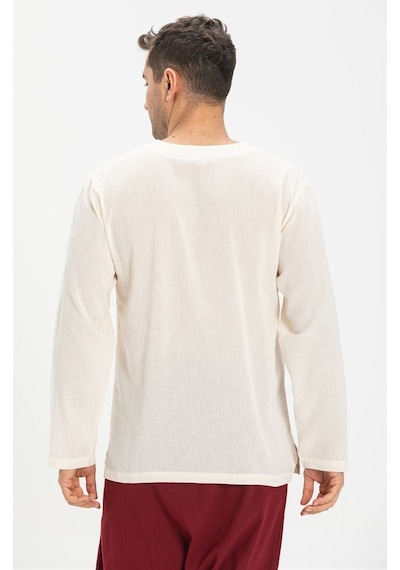 Uzun Kol Şile Bezi Bisiklet Yaka Erkek Tshirt Krem 3002