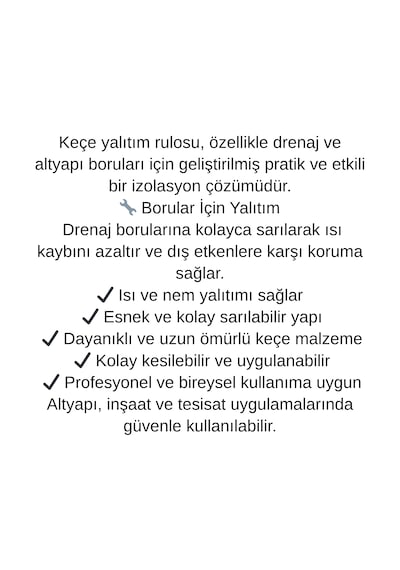 Keçe Yalıtım Rulosu Drenaj Borusu İzolasyonu Isı Ve Nem Yalıtım Keçesi 100x500 Cm