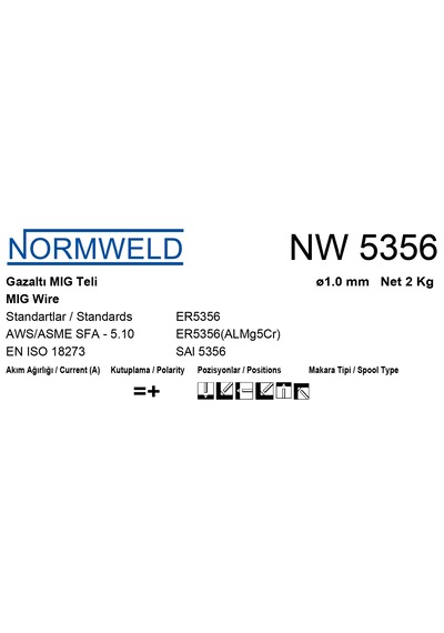 Normweld 5356 1.00mm Alüminyum Kaynak Teli 2kg